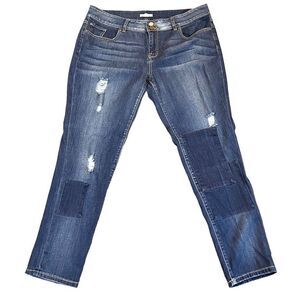 New York & Company Distressed Patch Denim Jeans 14